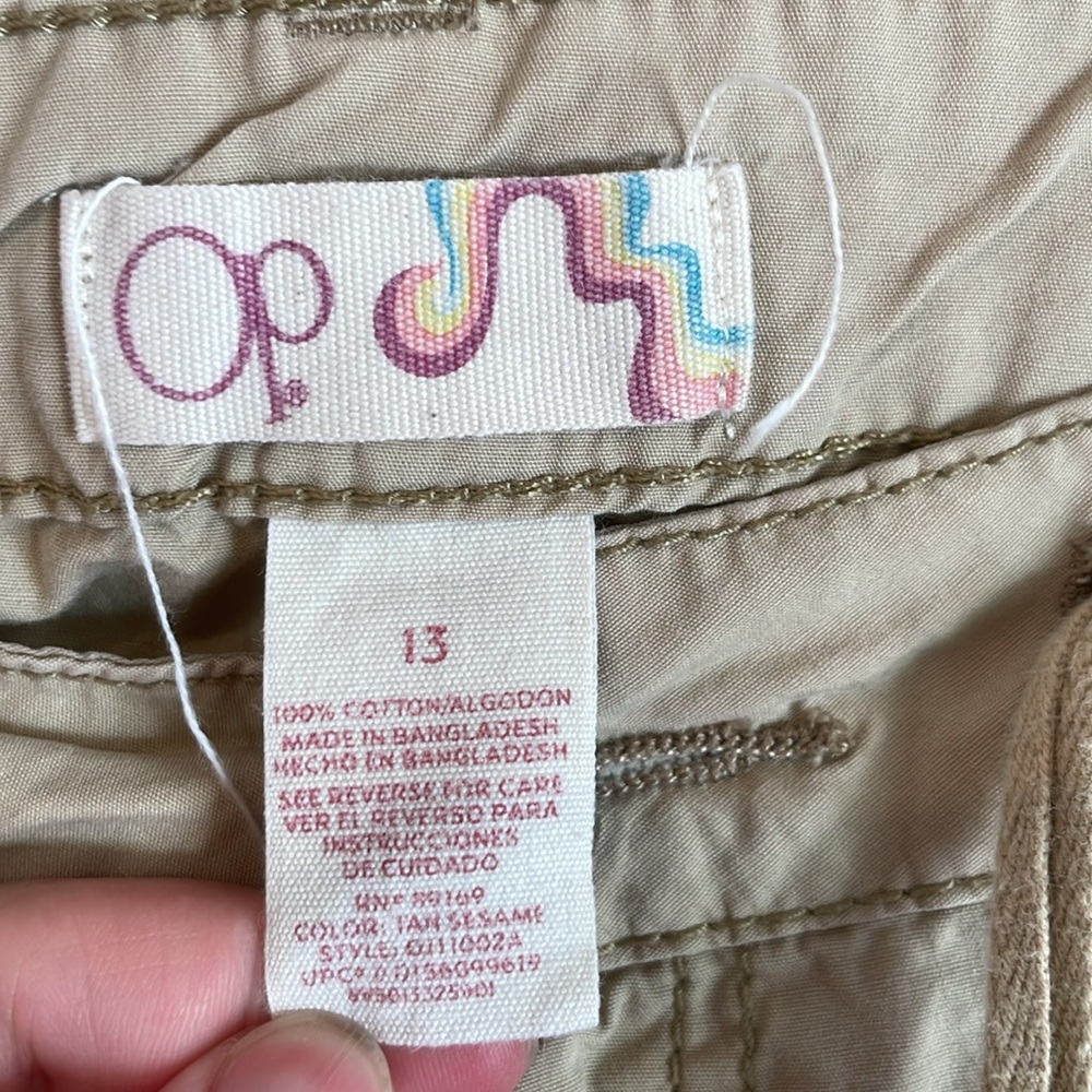 OP Junior's 13 Vintage y2K Tan Cargo Pockets 100% Cotton Drawstring Capri Pants - Picture 3 of 5
